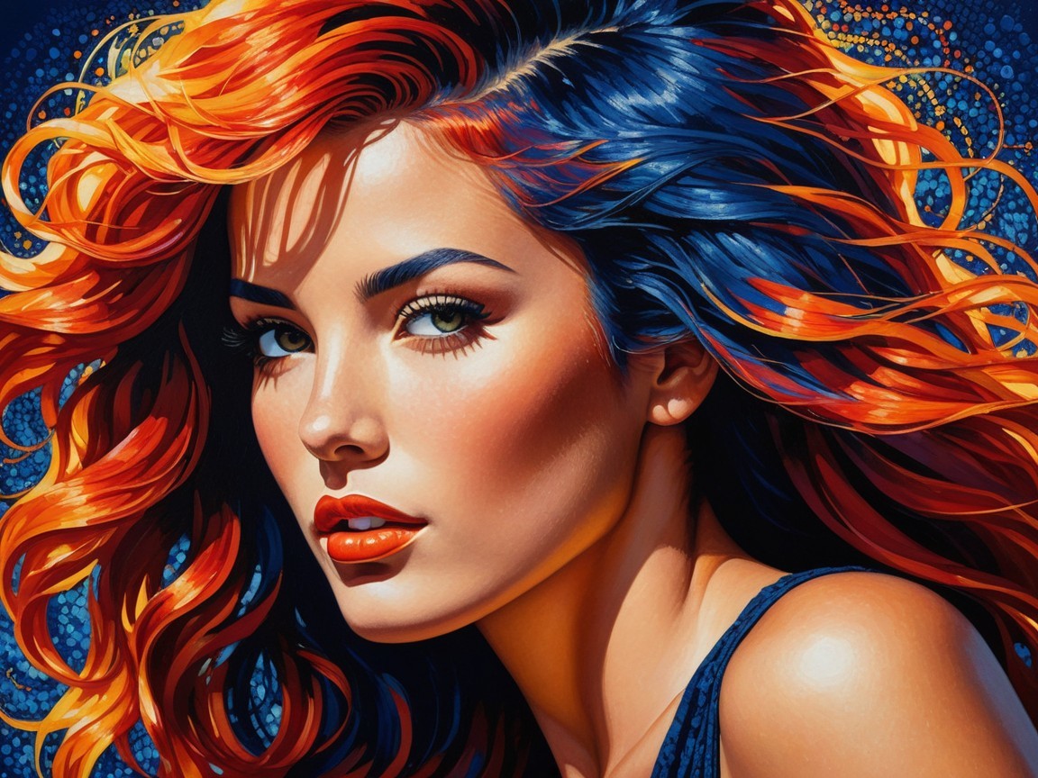 Portrait of a Young Woman with Colorful Hair and Eyes