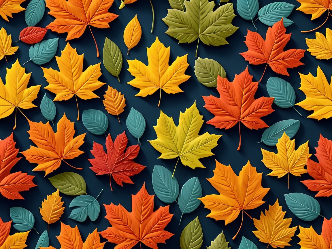 High-angle flat lay of autumn leaves on blue background
