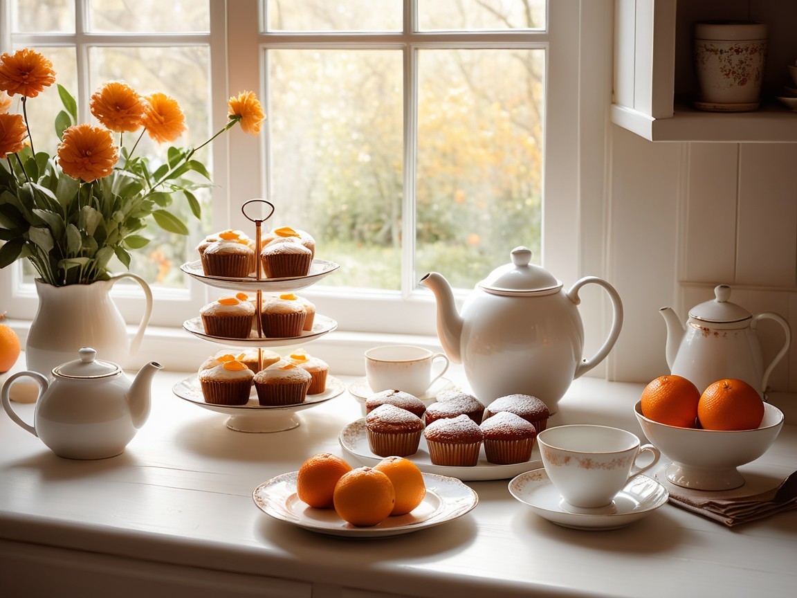 Cozy Kitchen Scene with Cupcakes and Fresh Flowers