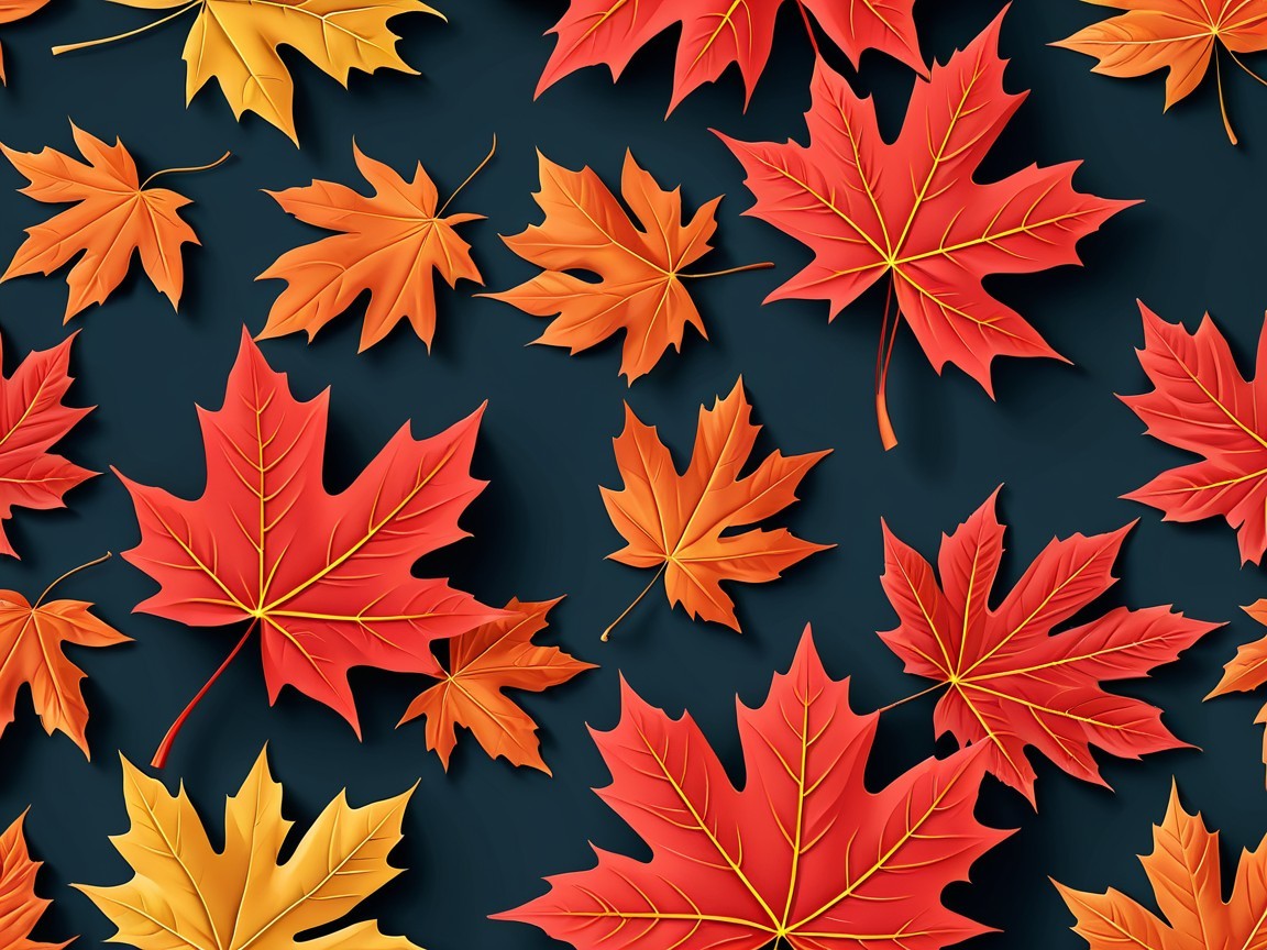 Vibrant 3D Rendering of Autumn Leaves on Teal Surface