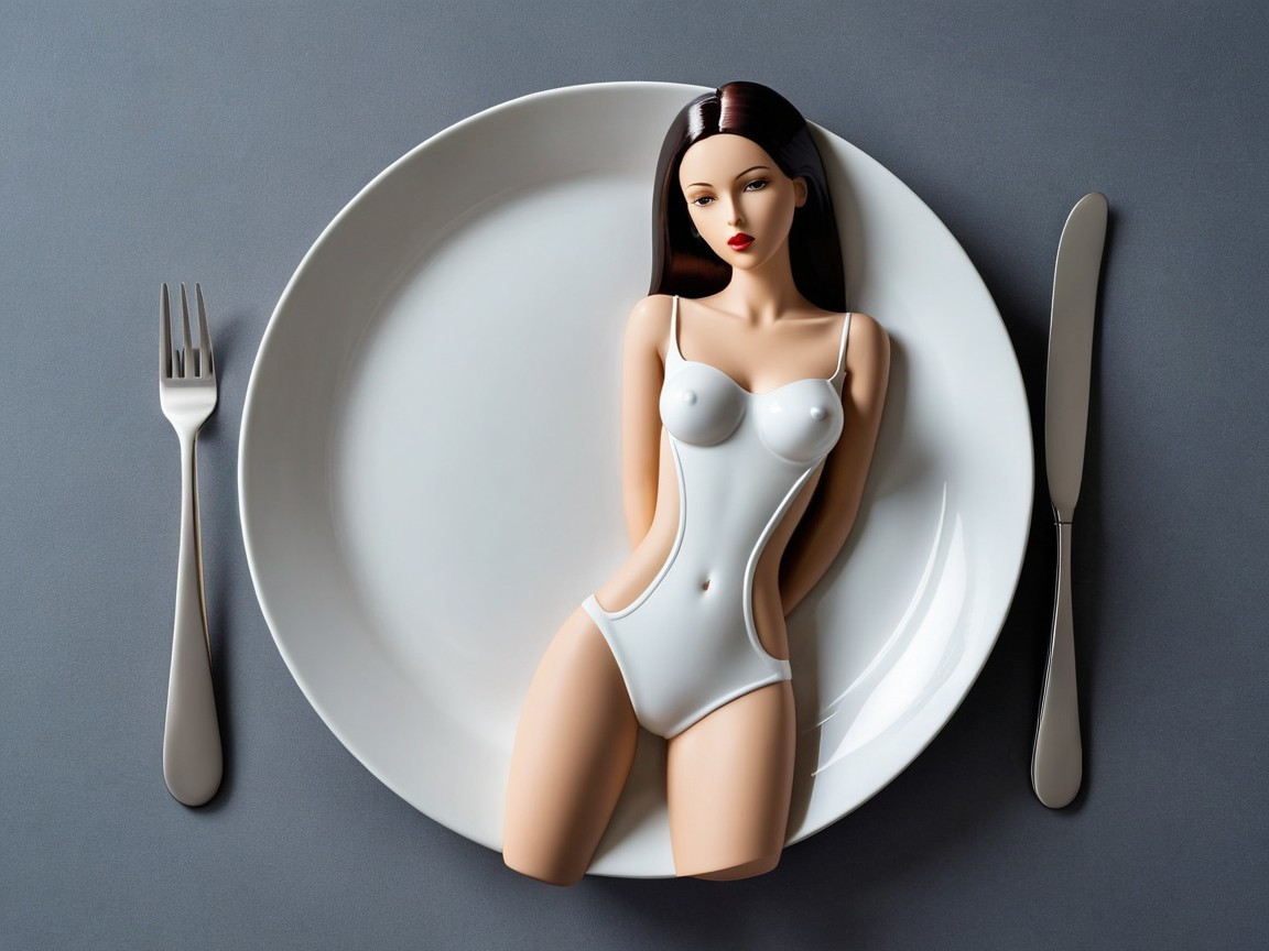 Mannequin Doll on Ceramic Plate with Cutlery Display