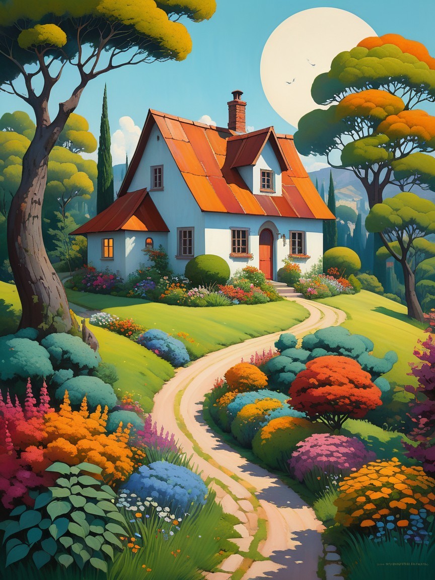 Charming Cottage Surrounded by Colorful Gardens