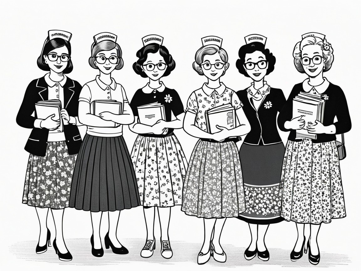 Vintage Illustration of Women in 1950s Attire