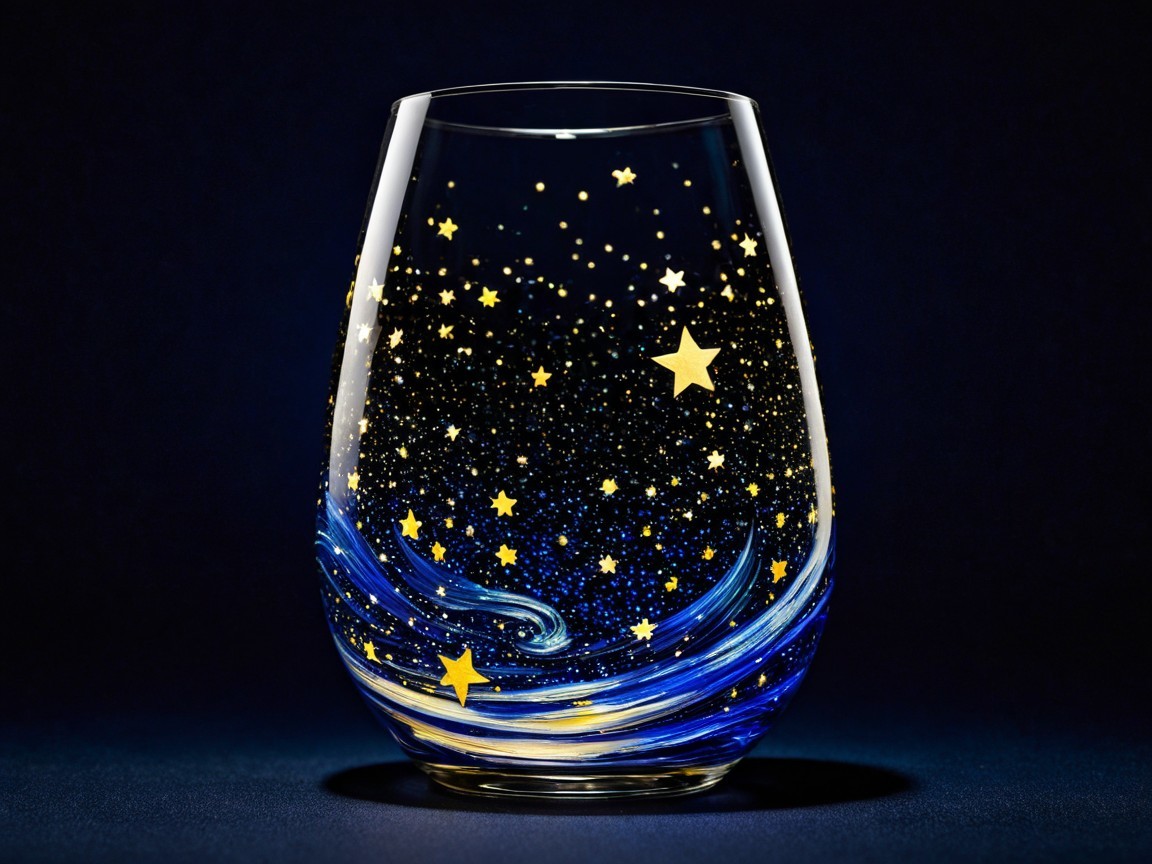 Glass Design Featuring Starry Night Sky and Swirling Colors
