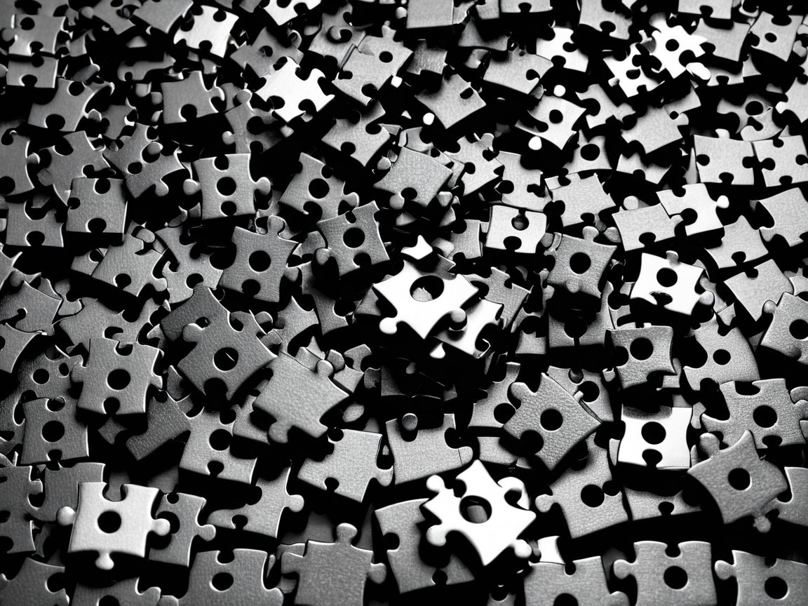 Dark Jigsaw Puzzle Pieces with One White Center Piece