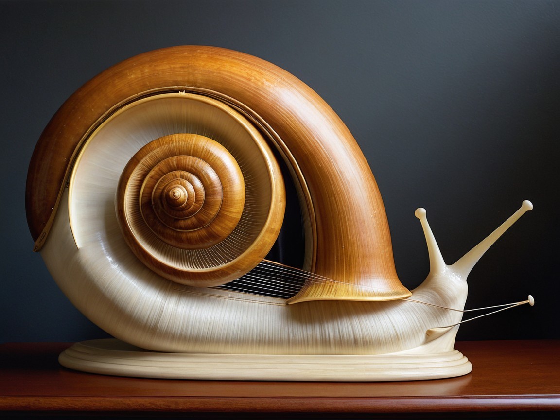 Sculpture of a Snail with Glossy Body and Patterned Shell