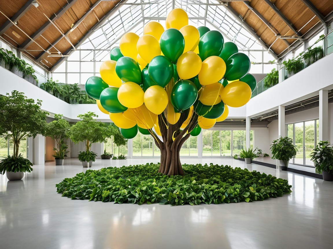Balloon Tree Installation in Bright Open Space