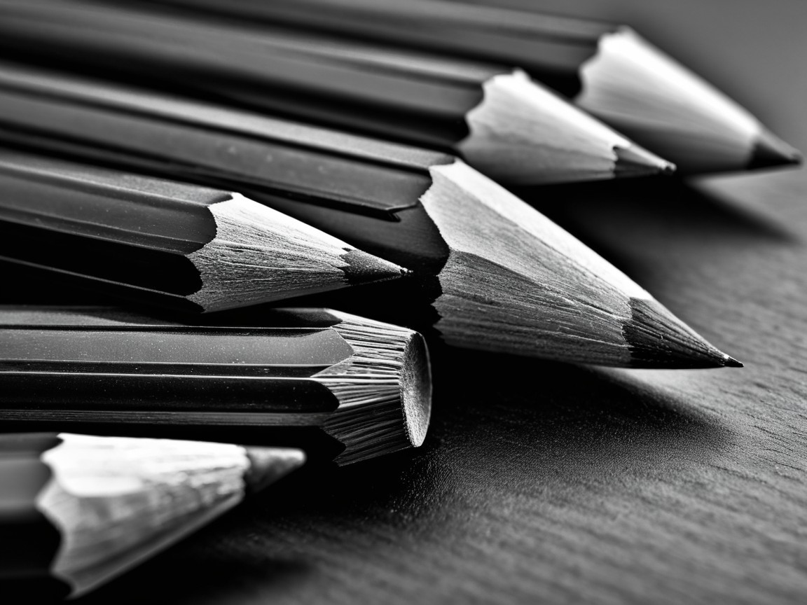 Close-up of sharpened black pencils in fan formation