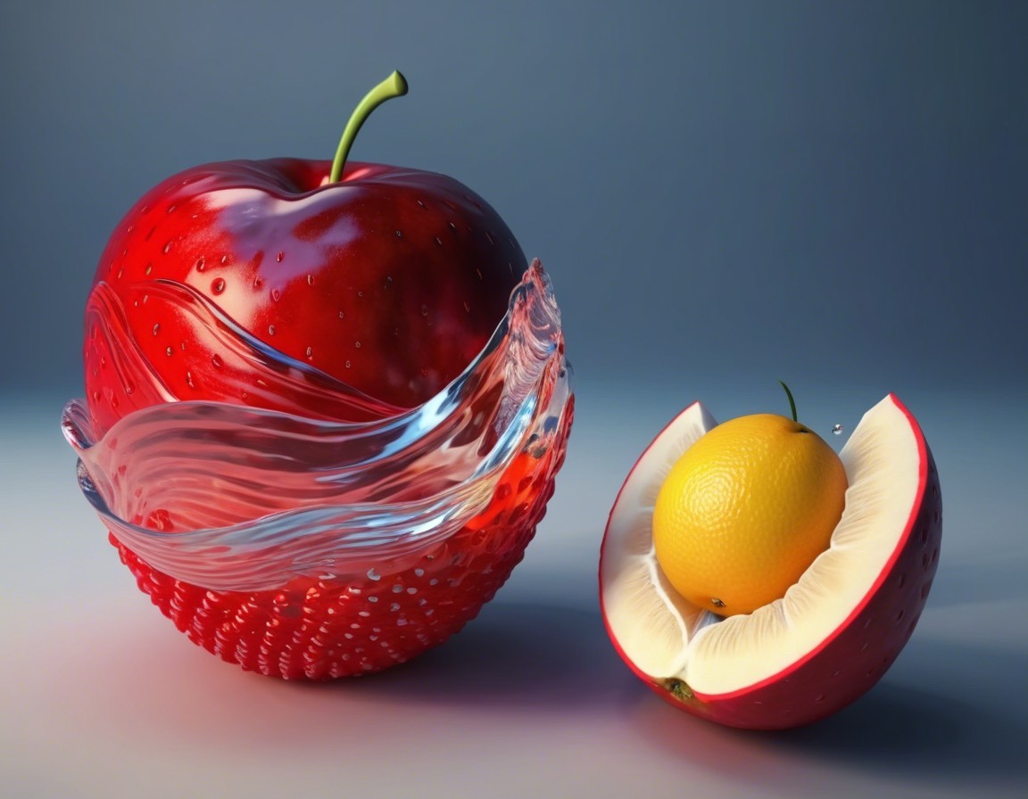 Red Apple Enclosed in Translucent Material with Sliced Fruit