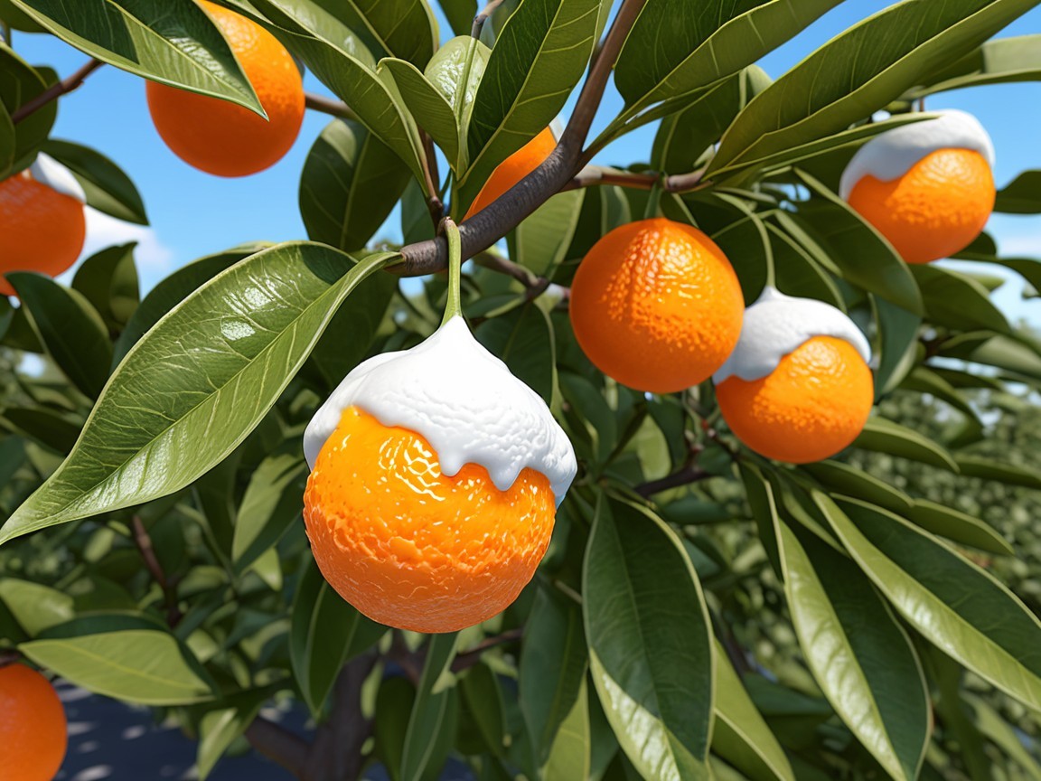 Vibrant Orange Tree with Ripe Oranges and Frosting