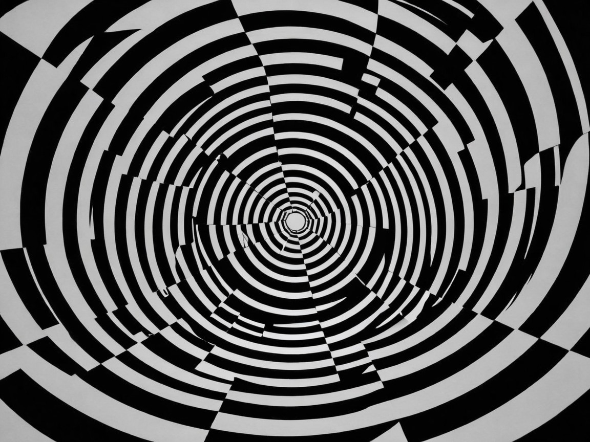 Black and White Spiral Pattern with Concentric Circles
