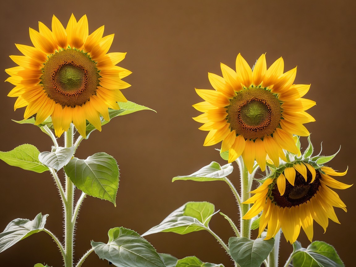Vibrant Sunflowers on Warm Brown Background