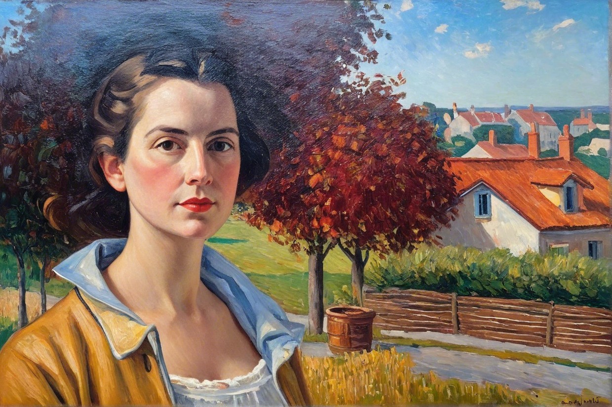 Young Woman in Brown Jacket Amidst Scenic Countryside