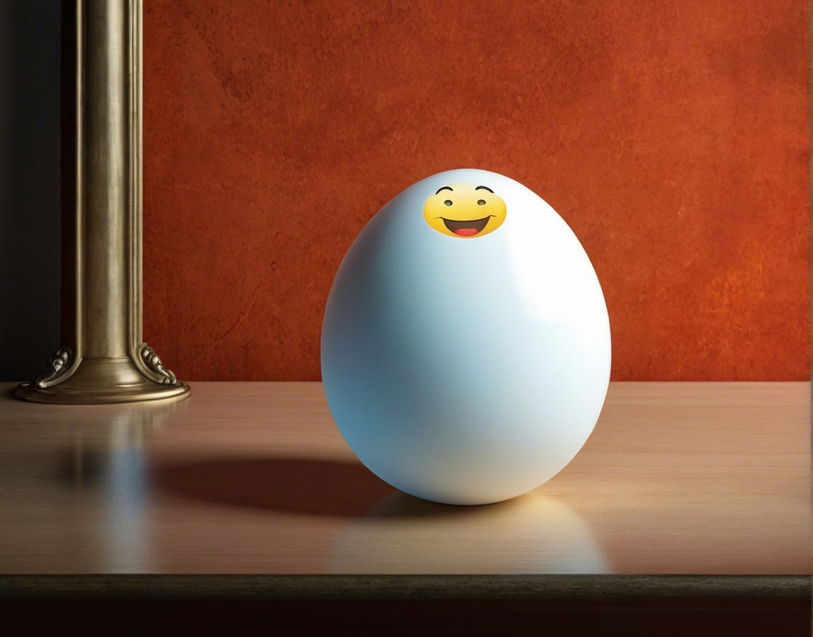 Pristine White Egg with Cartoonish Smiley Face on Wood