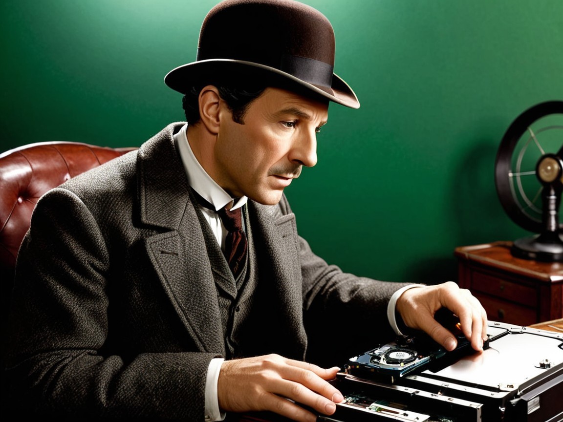 Man in Vintage Attire Examines Mechanical Device