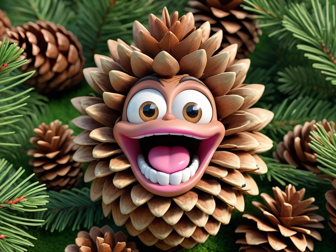 Detailed Close-Up of a Laughing Pine Cone Scene
