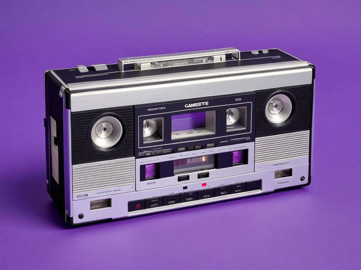 Vintage Black and Silver Cassette Player Description