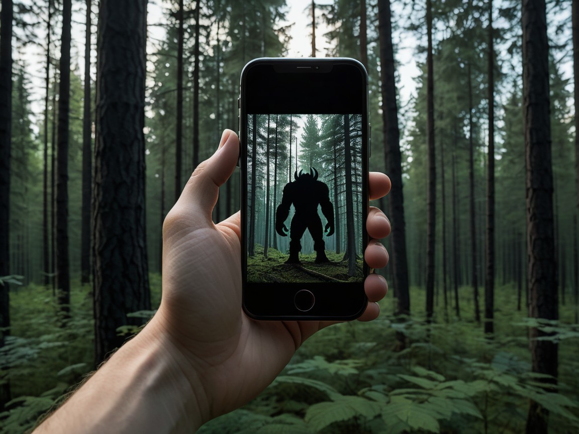 Close-Up of Smartphone with Monster Silhouette Display