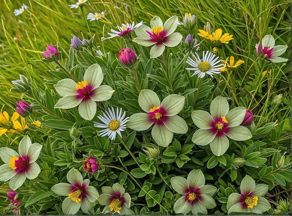 Vibrant Flower Cluster in Lush Green Grass