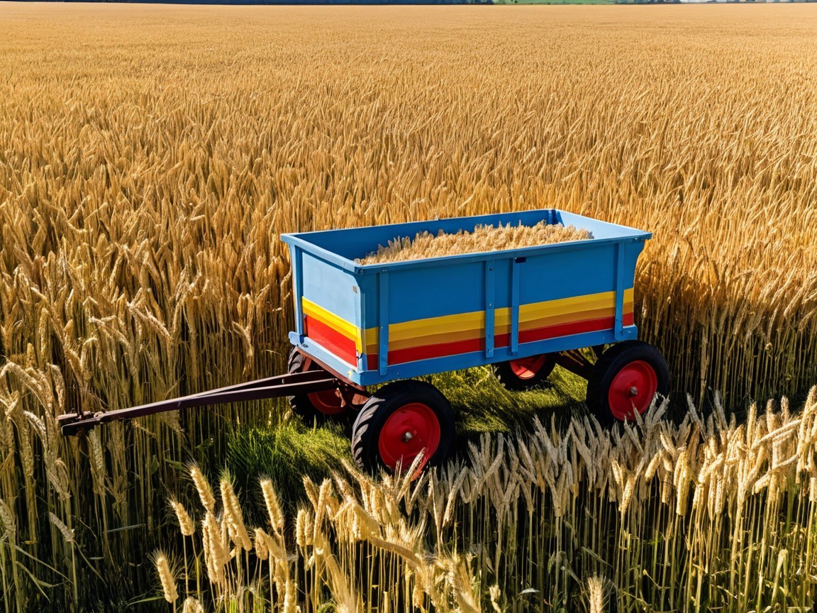 Vibrant Blue Cart in Golden Wheat Field Scene