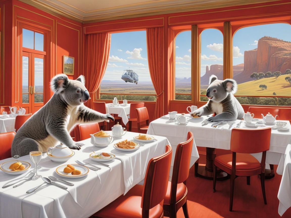 Koalas Enjoy Breakfast in Cozy Restaurant Setting