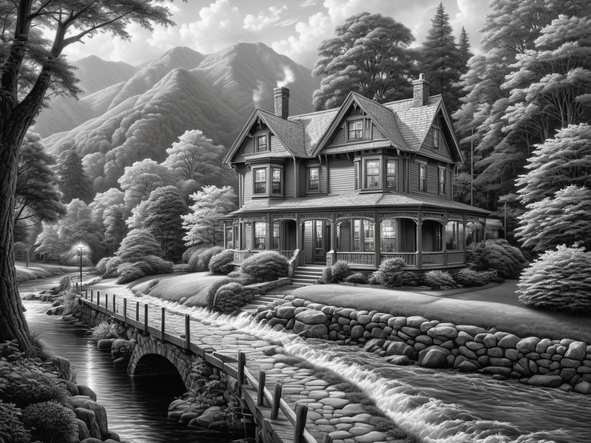 Victorian-style house in a serene natural setting