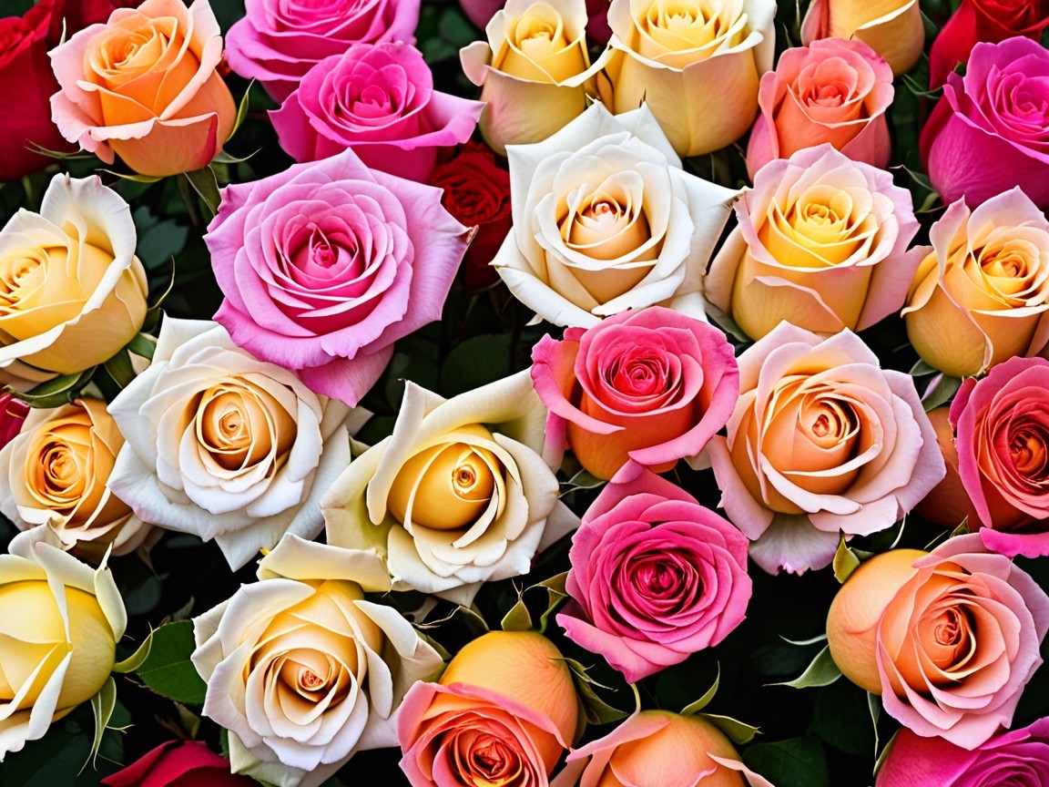 Vibrant Bouquet of Lush Multi-Colored Roses