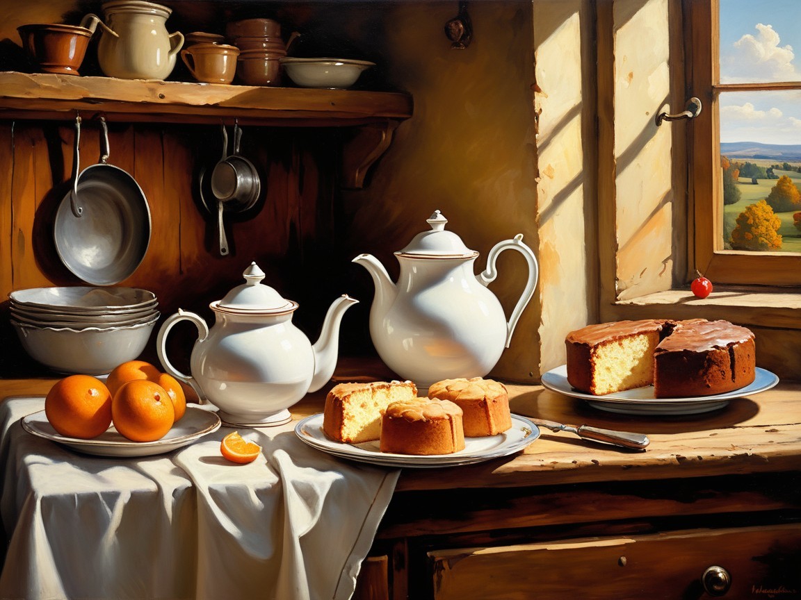 Sunlit Kitchen with Rustic Decor and Fresh Treats