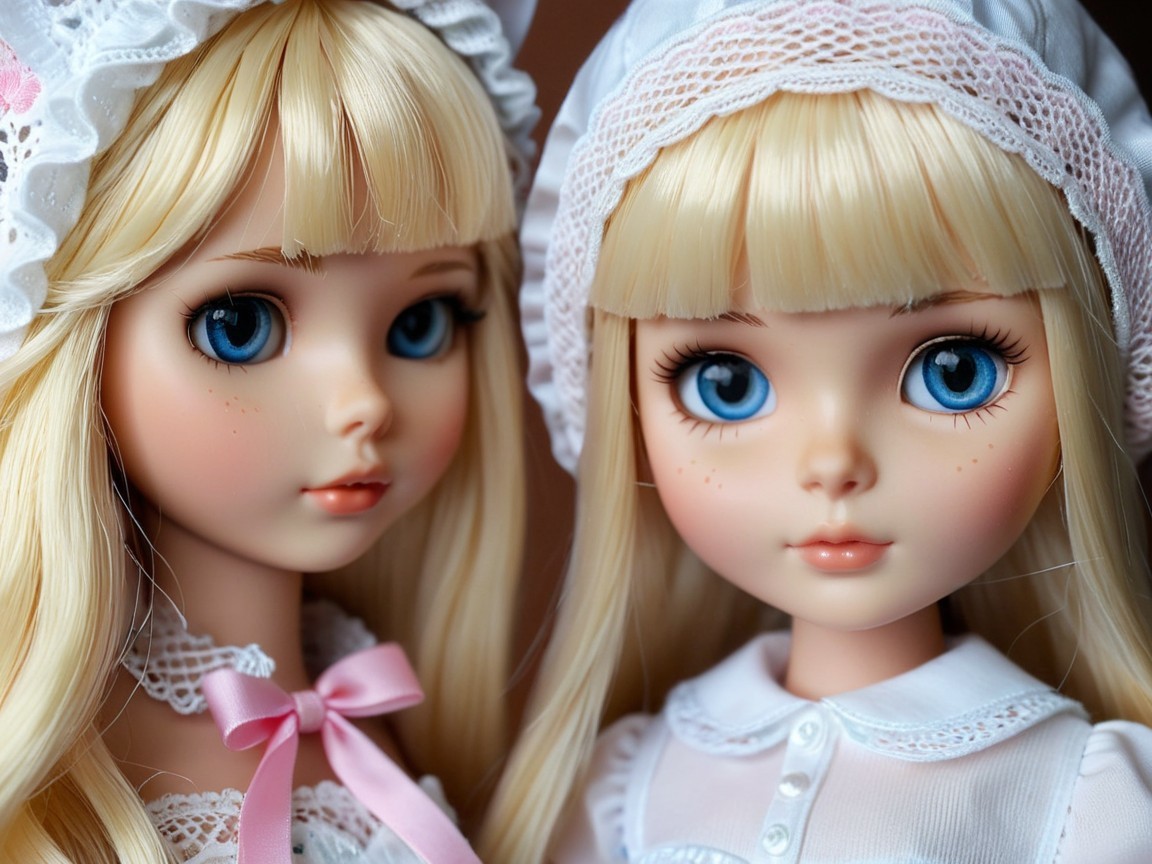 Highly Detailed Dolls with Blonde Hair and Bonnets