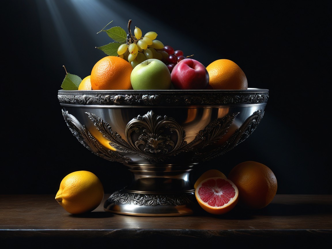 Carved Silverware Fruit Bowl with Assorted Fruits