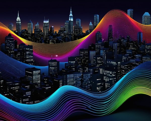 Abstract Colorful City Night Scene with Illuminated Lines