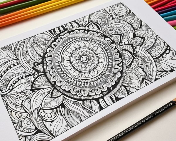 Detailed Black and White Mandala Drawing with Pencils