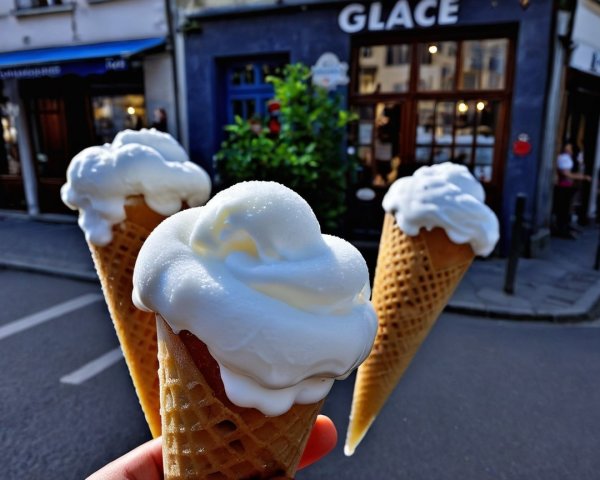 Vibrant Ice Cream Shop Scene with Soft Serve Cones