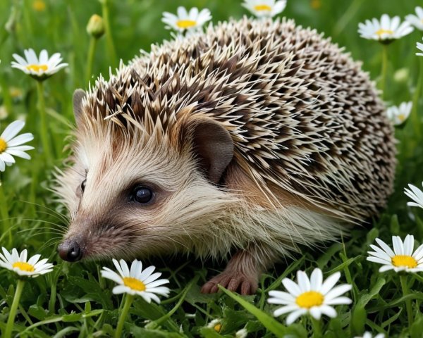 African Pygmy Hedgehog in a Flowering Grass Field