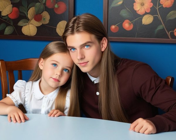 Studio Portrait of Two Young Children in Vintage Attire