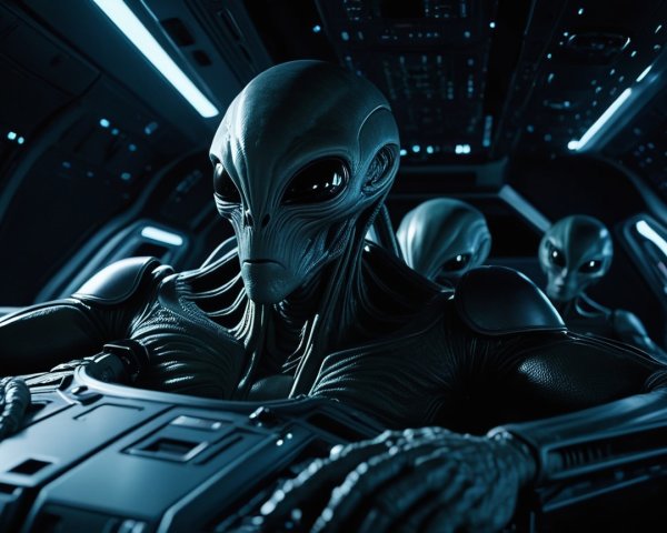 Aliens in High-Tech Spacecraft with Glowing Lights