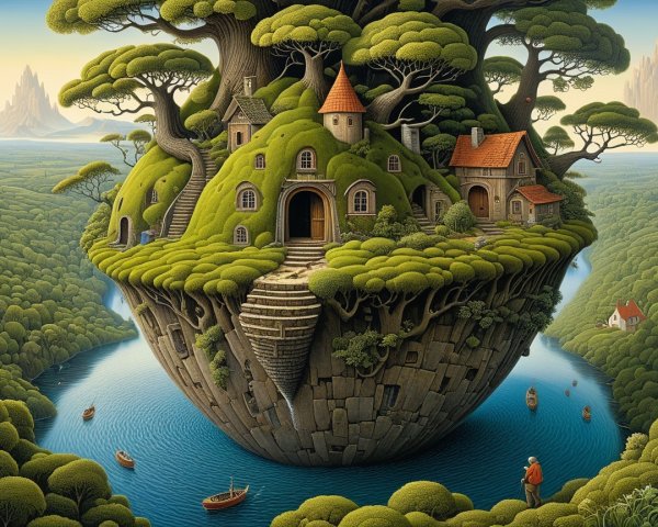Fantasy Landscape of a Floating Root Ball Island