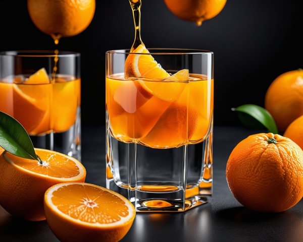 Vibrant Orange Juice with Fresh Citrus and Whole Oranges
