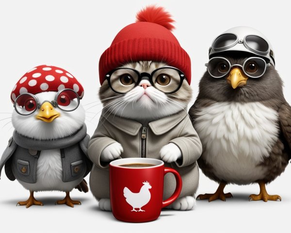 Whimsical Trio of Adorable Animal Characters
