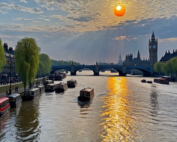 Picturesque Sunset Over the River Thames with Architecture