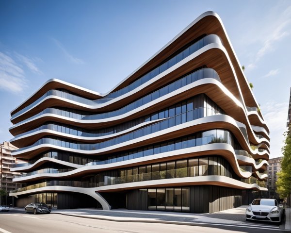 Modern building with curved façade and glass elements