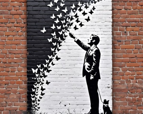 Black and White Graffiti on Red Brick Wall