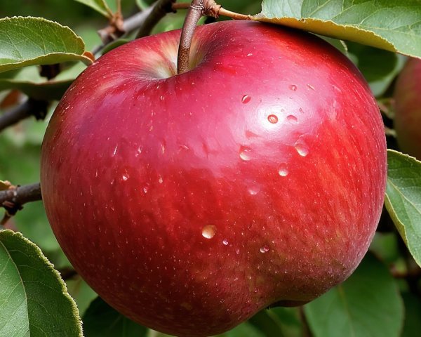 Close-Up of a Ripe Red Apple on a Branch