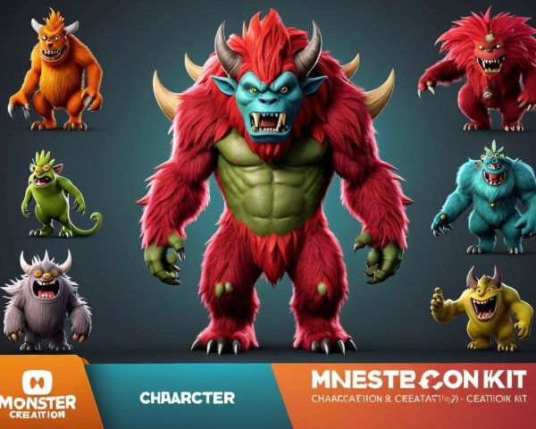 Large Red Fury Monster Surrounded by Colorful Creatures