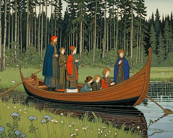 Traditional Wooden Boat on a Serene Lake Scene