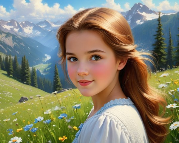 Serene Landscape with Young Girl in Picturesque Valley