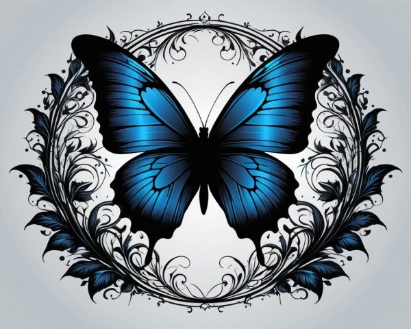 Intricate Vector Illustration of a Blue Butterfly Design