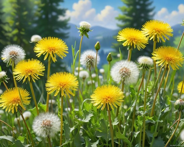 Vibrant Field of Dandelions in Spring Landscape