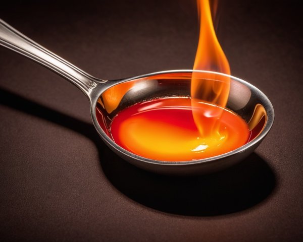 Close-Up of Silver Spoon with Fiery Liquid Background