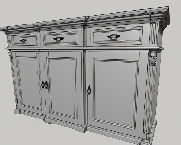 3D Model of Elegant Wooden Sideboard with Details